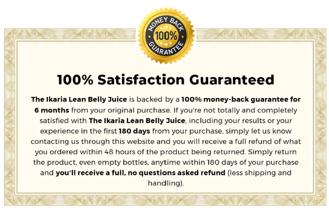 Ikaria Lean Belly Juice review — 180 day money back guarantee badge