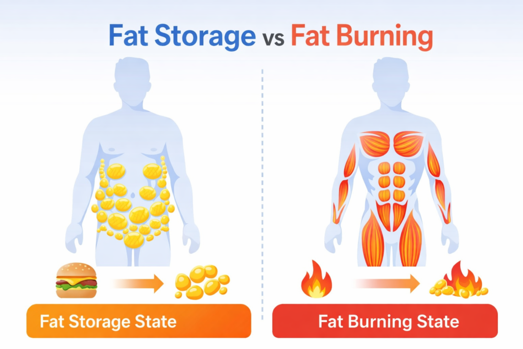 This image has an empty alt attribute; its file name is 5.-Fat-Storage-vs-Fat-Burning-1024x683.png