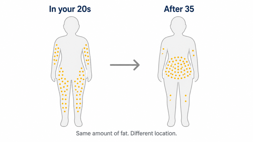 Visceral belly fat and age — how fat storage shifts from limbs to the abdomen after 35