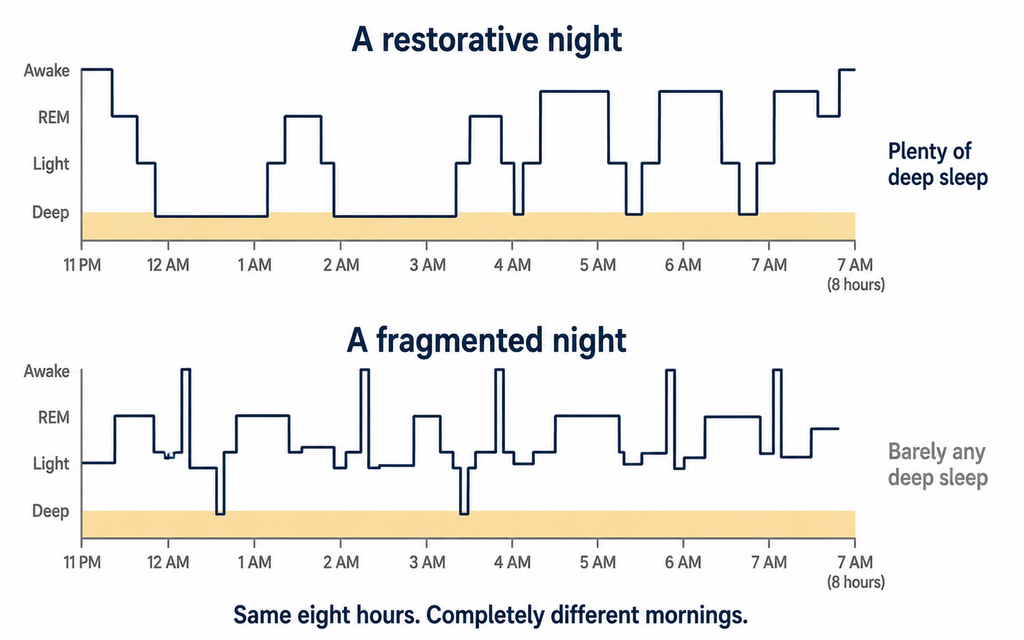 Why do I wake up tired after 8 hours sleep — comparing restorative sleep against fragmented shallow sleep