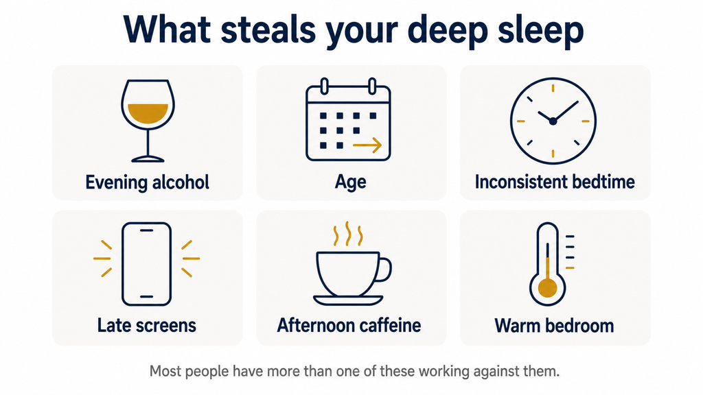 What steals deep sleep — alcohol, screens, caffeine, temperature and age