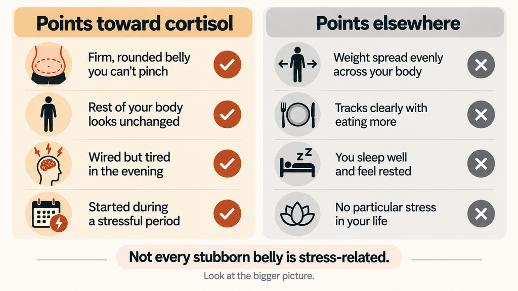 Signs of cortisol belly fat compared to other causes of stubborn weight gain