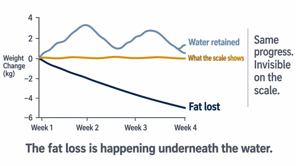 Calorie deficit but not losing weight — how water retention hides fat loss on the scale